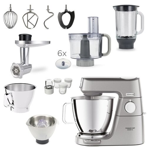 Robot kuchenny planetarny KENWOOD Titanium Chef Baker XL KVL85.704SI (2 misy) z wagą, malakserem i krajarką