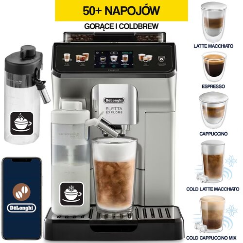 Ekspres DELONGHI Eletta Explore ECAM450.65.S (spienianie mleka na ciepło i zimno) (Cold Brew)