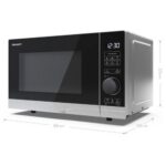 Kuchenka mikrofalowa SHARP YC-PG204AE-S 700W średnica 24.5 cm pojemność 20L Auto Defrost Weight Defrost EcoMode Srebrno-czarny