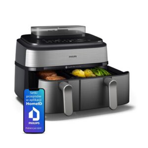 Air Fryer Frytkownica beztłuszczowa Philips Ovi Ultra Dual Basket NA555/00 funkcja pary, automatyczne czyszczenie