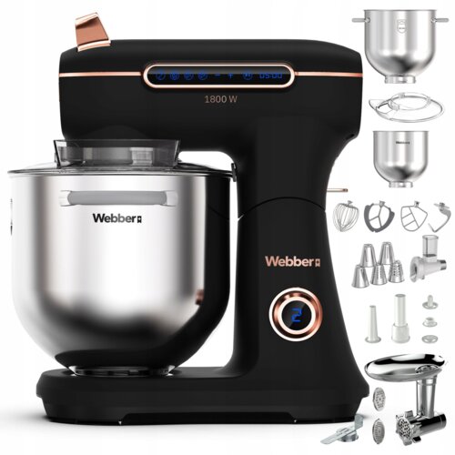 Robot kuchenny planetarny WEBBER Futura XEF900 1800W z szatkownicą i maszynką do mięsa Czarny